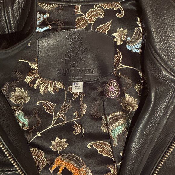 King Baby Men's Leather Biker Jacket - Picture 3 of 7